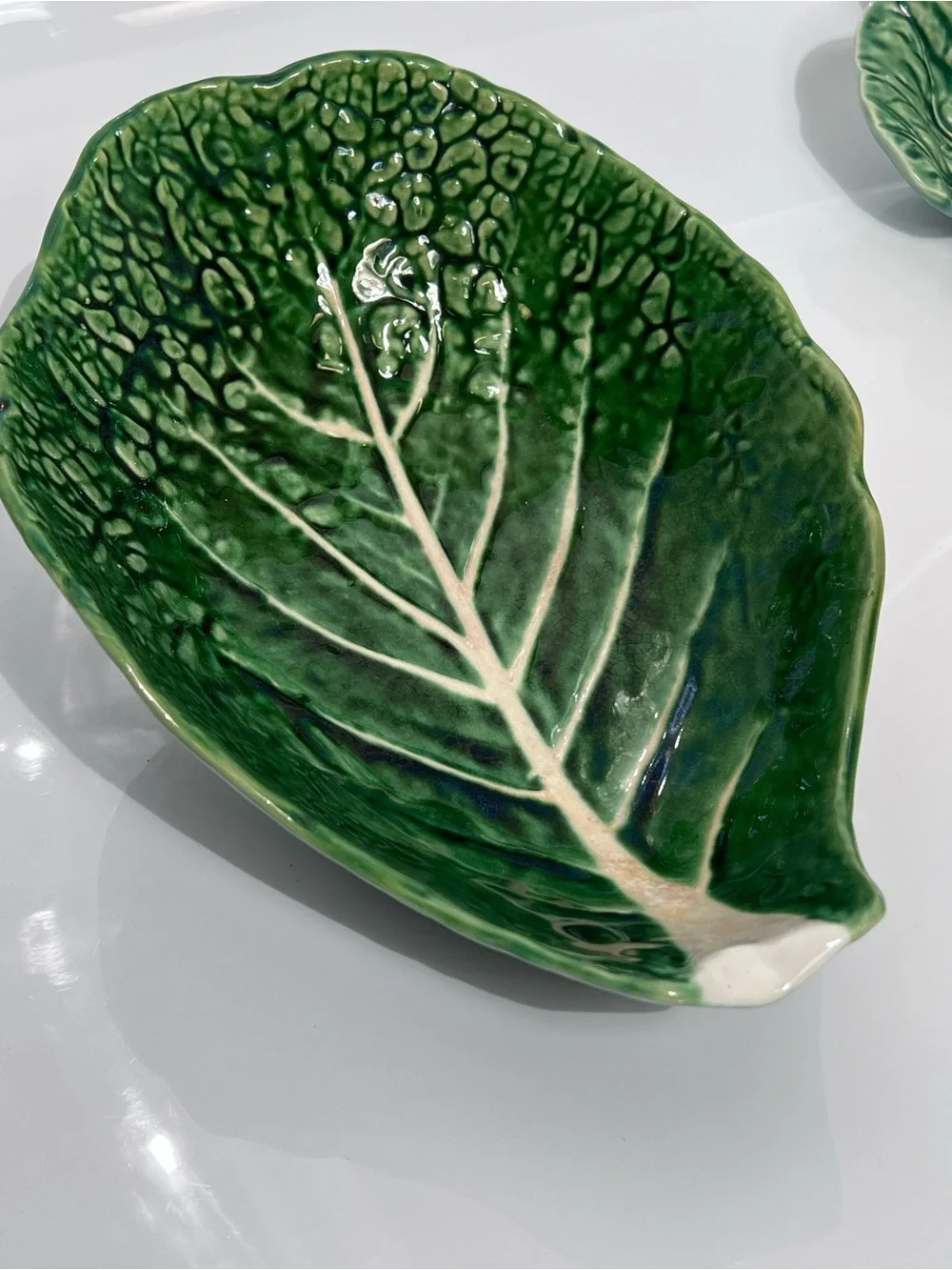 Vintage Bordallo Pinheiro Portuguese majolica cabbage leaf dish Large